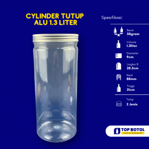 JAR CYLINDER 1300ML TUTUP ALUMUNIUM