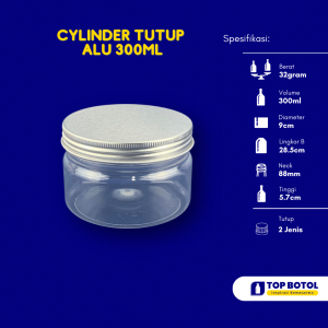 JAR CYLINDER 300ML TUTUP ALUMINIUM