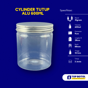 JAR CYLINDER 600ML TUTUP ALUMUNIUM