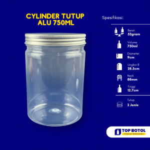 JAR CYLINDER 750ML TUTUP ALUMUNIUM