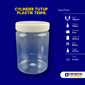 JAR CYLINDER 750ML TUTUP PLASTIK